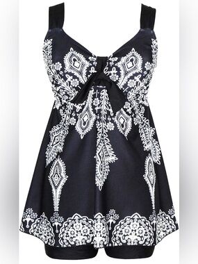 Womens Plus Size 2pc Swimsuit Tankini Swimdress Black & White US Size 20